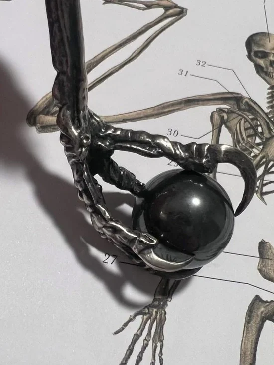 Silver Dragon Claw Hematite Pendant Necklace - Women Jewelry - Picture 2 of 5